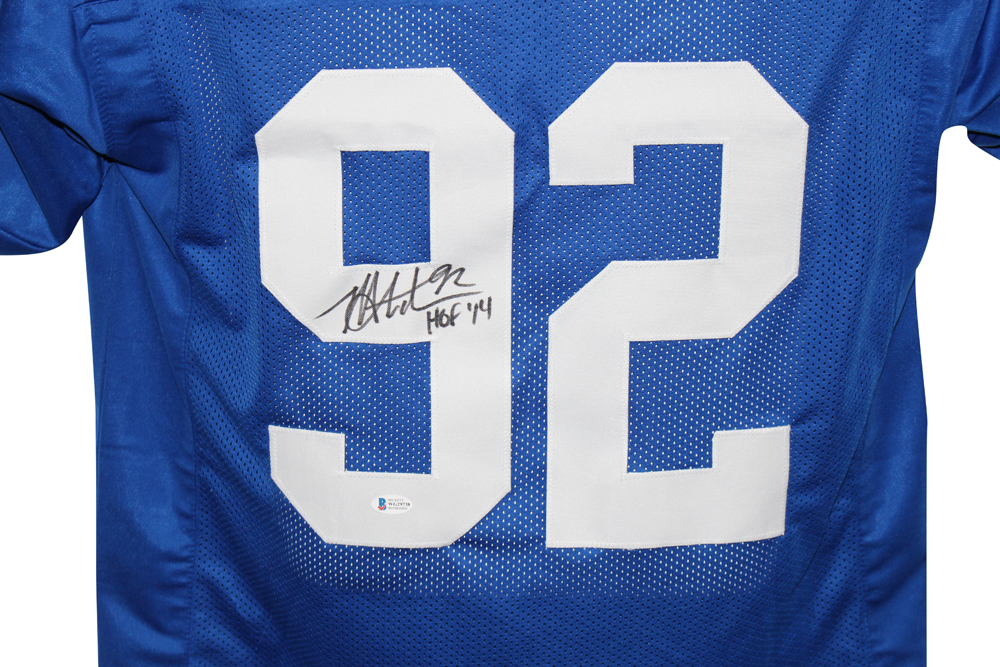 Michael Strahan Autographed/Signed Pro Style Blue XL Jersey HOF BAS 31461