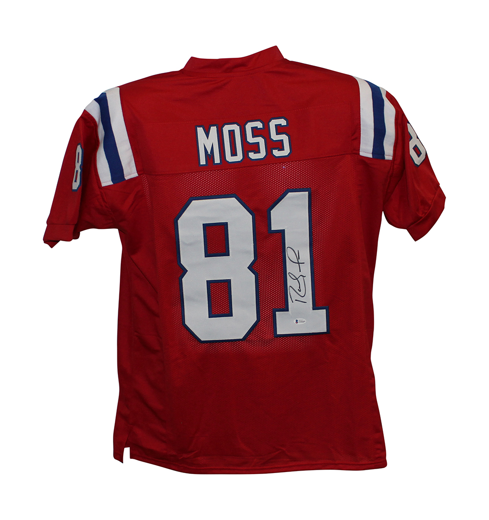 Randy Moss Autographed/Signed Pro Style Red XL Jersey BAS 31576