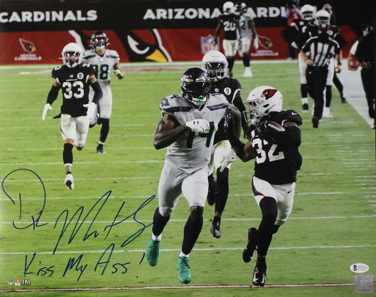 DK Metcalf Autographed/Signed Seattle Seahawks 16x20 Photo Kiss My BAS 31641