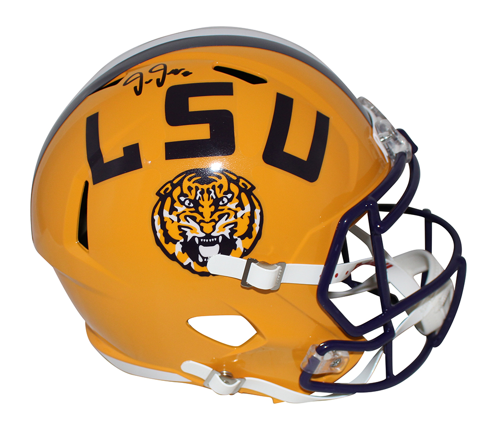 Thaddeus Moss Signed LSU Tigers Yellow Mini Helmet National Champs BAS 