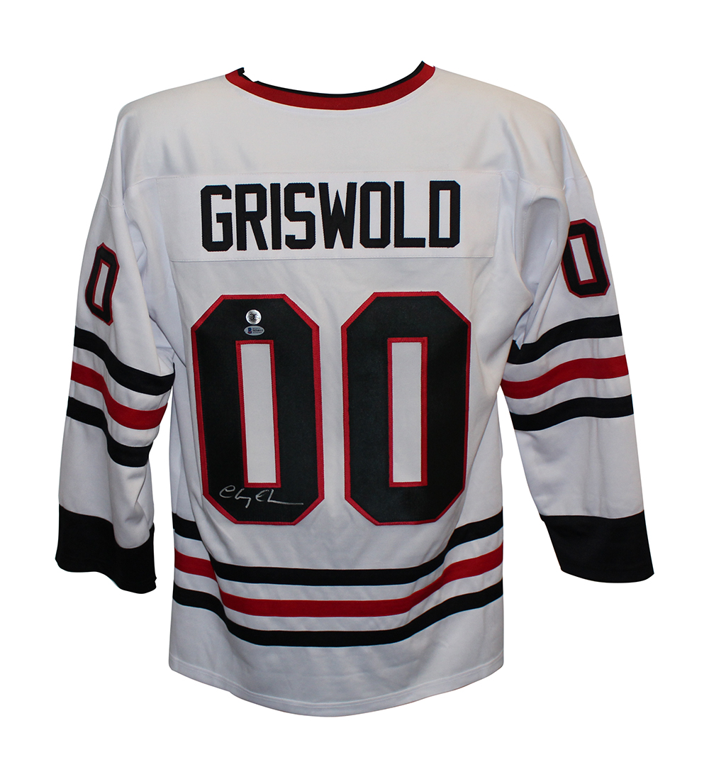 Griswold Blackhawks Jersey Signed by Chevy Chase Beckett Certified