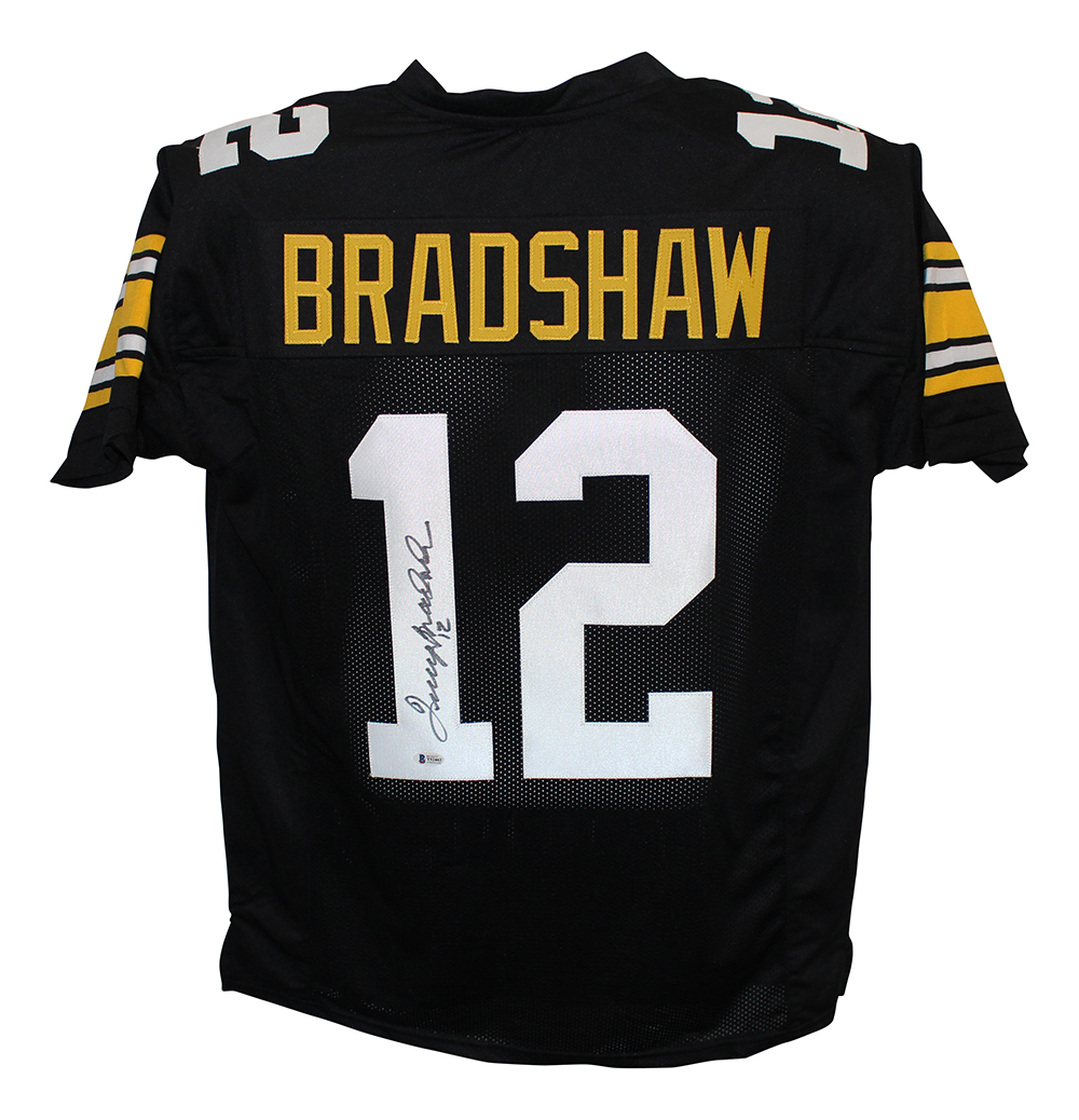 Terry Bradshaw Autographed/Signed Pro Style XL Black Jersey BAS 29496
