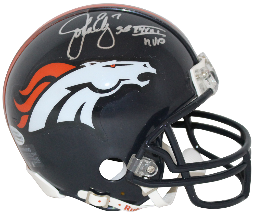 John Elway Autographed/Signed Denver Broncos Mini Helmet MVP BAS 31872