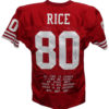 Jerry Rice Autographed/Signed Pro Style Red XL Stat Jersey JSA 31959