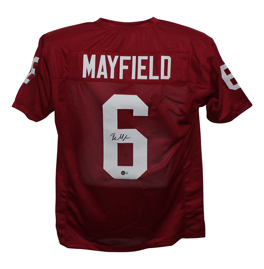 Baker Mayfield Autographed/Signed College Style Red XL Jersey BAS 32428
