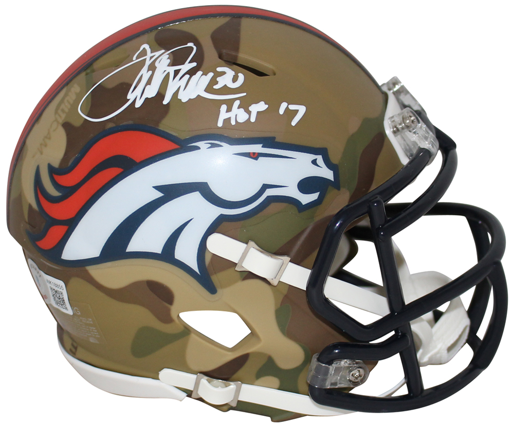 Terrell Davis Autographed Denver Broncos Camo Mini Helmet HOF BAS 32513