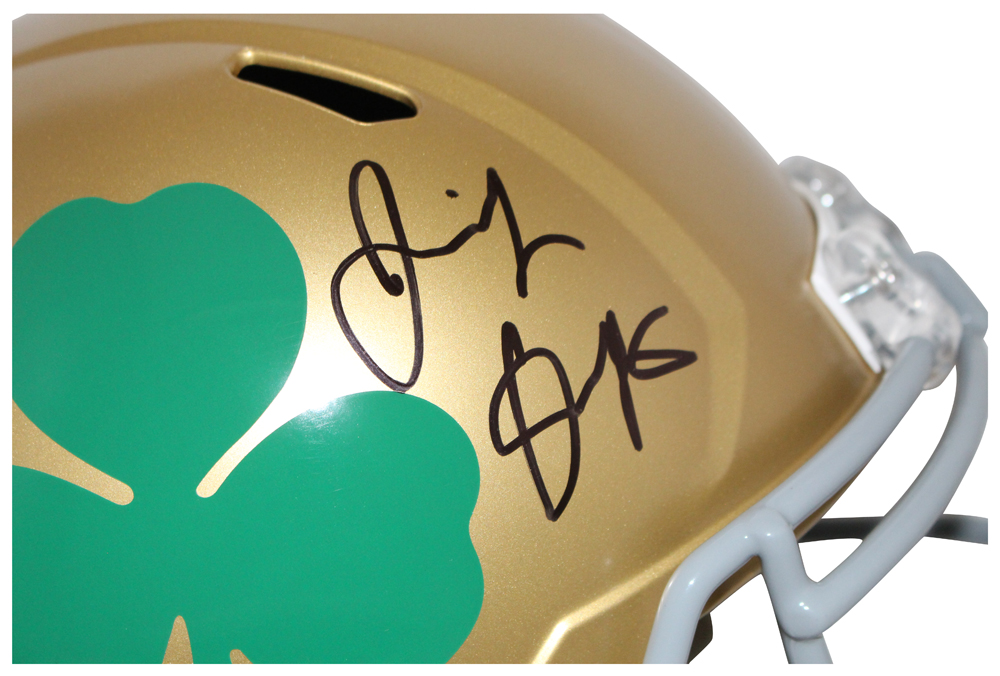 Jeremiah Owusu-Koramoah Signed Notre Dame F/S Shamrock Helmet BAS 32529