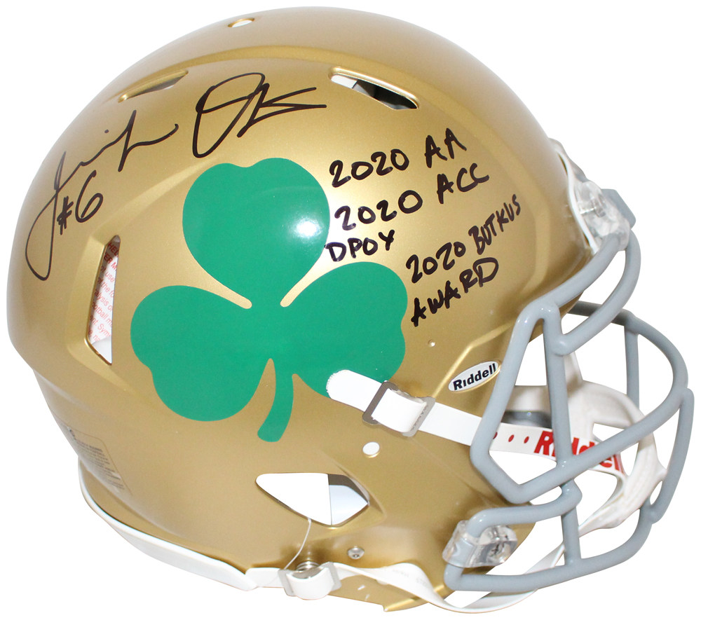 Jeremiah Owusu-Koramoah Signed Notre Dame Authentic Helmet 3 Insc BAS 32530