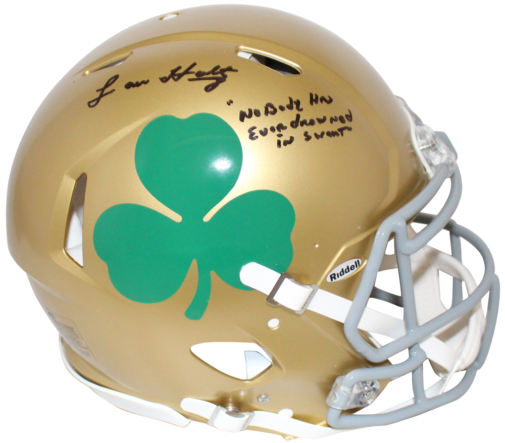 Lou Holtz Autographed/Signed Notre Dame Authentic Shamrock Helmet BAS 32547