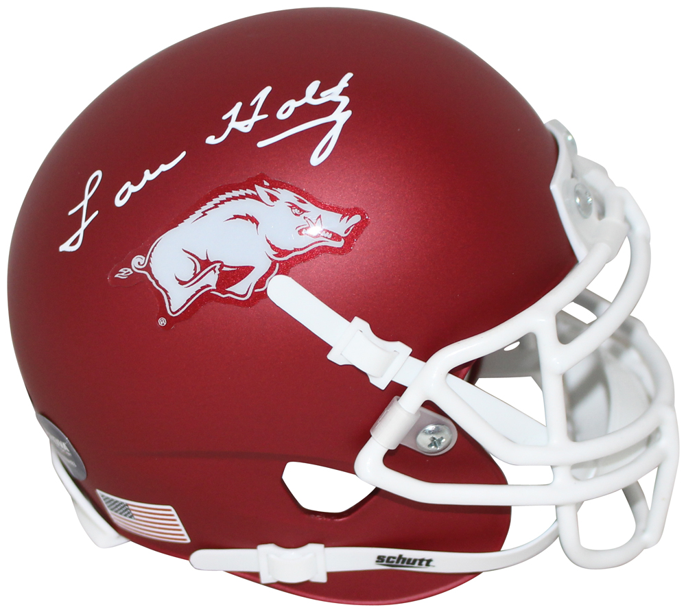 Lou Holtz Autographed/Signed Arkansas Razorbacks Schutt Mini Helmet BAS 32554