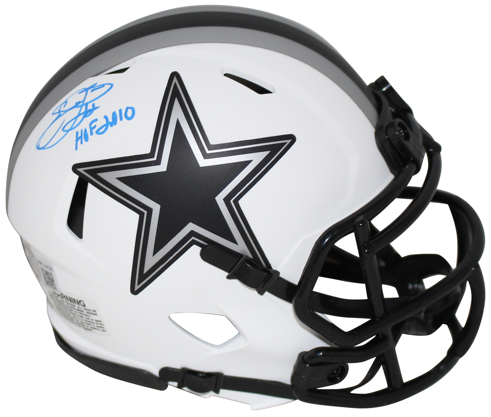Emmitt Smith Autographed Dallas Cowboys Lunar Mini Helmet HOF BAS 32560
