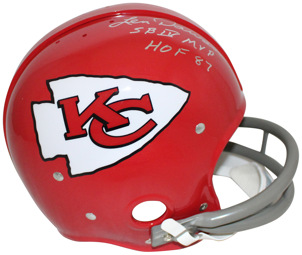 Len Dawson Autographed Kansas City Chiefs 2-Bar TK Helmet HOF & MVP BAS 32672
