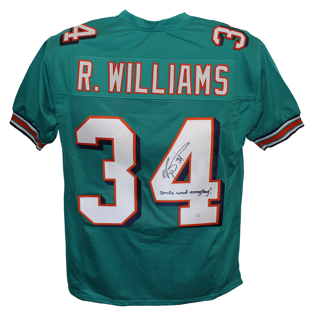 Ricky Williams Autographed/Signed Pro Style Teal XL Jersey Swed BAS