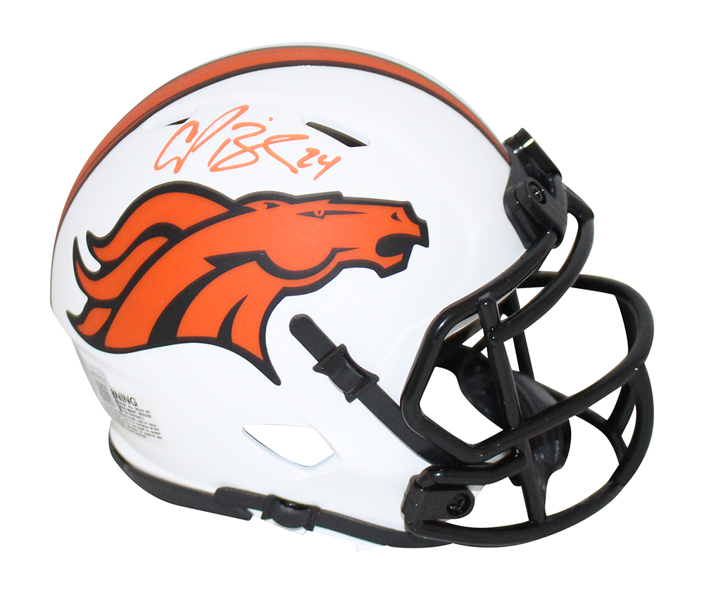 Champ Bailey Autographed/Signed Denver Broncos Lunar Mini Helmet BAS 32846