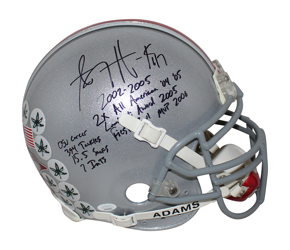 A.J. Hawk Autographed Ohio State Buckeyes Authentic Custom Helmet JSA 32955