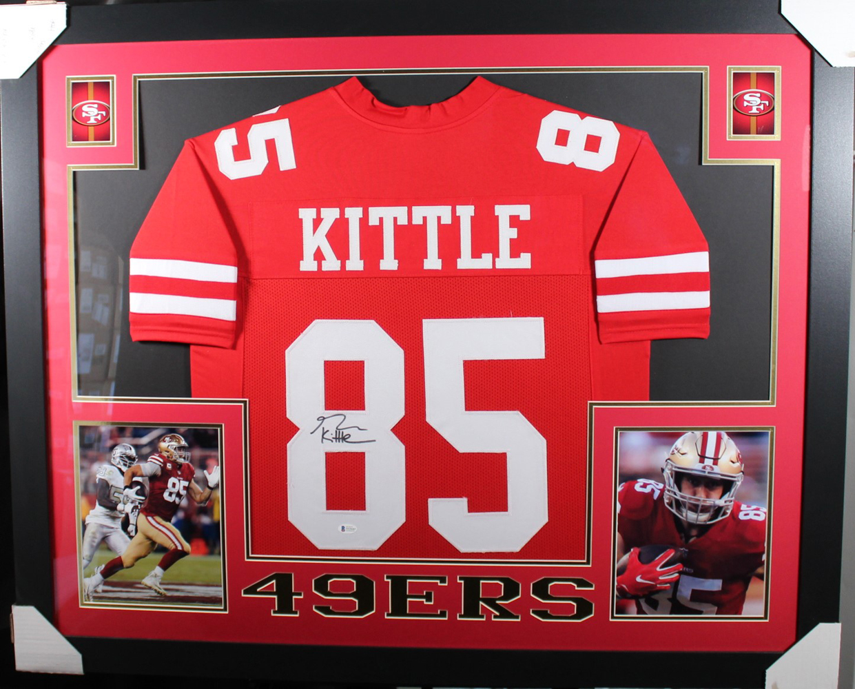 George Kittle Autographed/Signed San Francisco Framed Red XL Jersey BAS 32974