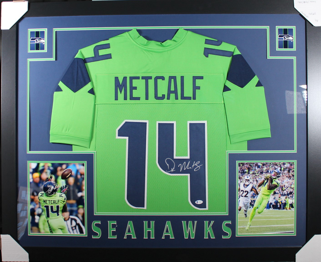 DK Metcalf Autographed/Signed Seattle Framed Green XL Jersey BAS 32979