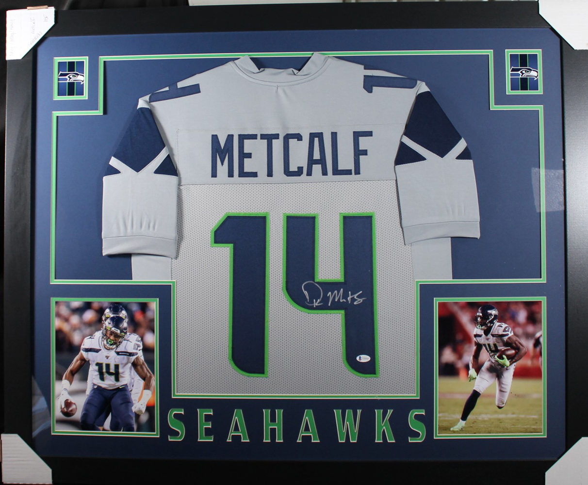 DK Metcalf Autographed/Signed Seattle Framed Grey XL Jersey BAS 32982