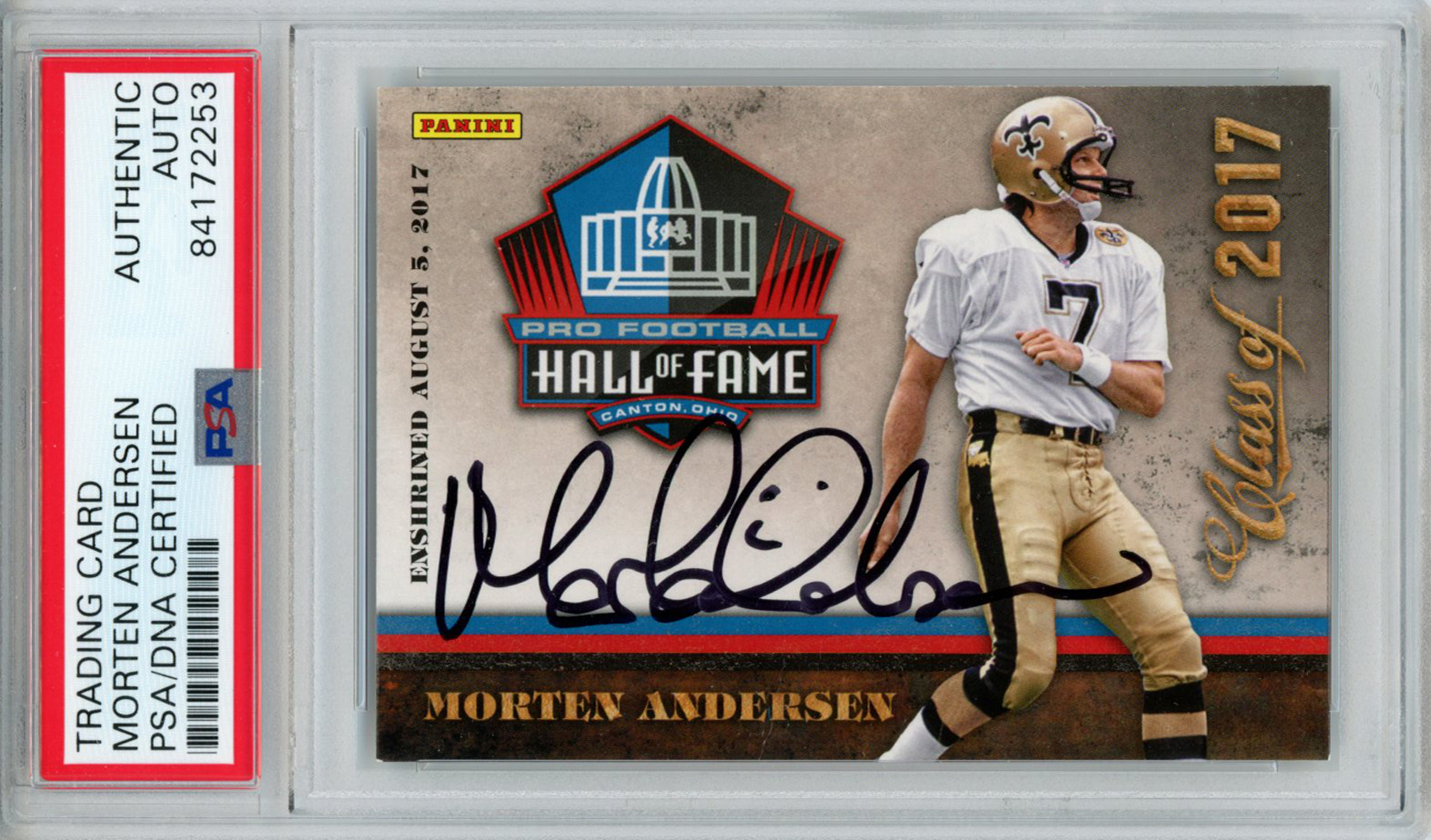 Morten Andersen Autographed 2017 Panini Hall Of Fame Trading Card PSA 32990
