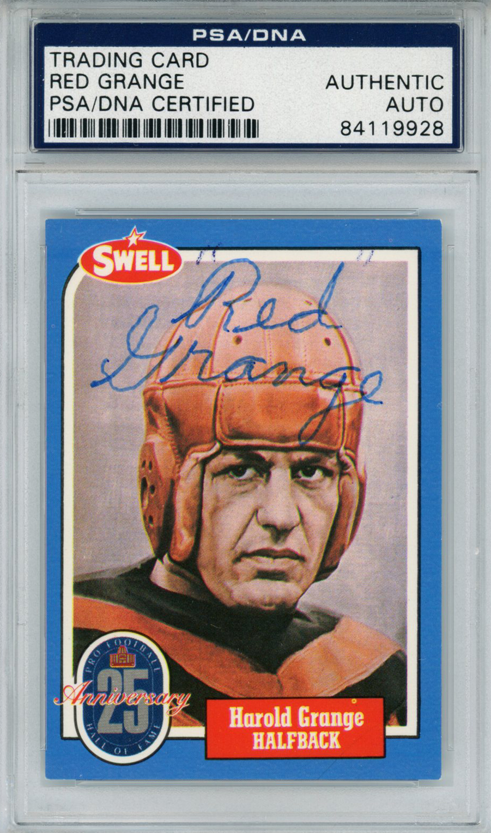 Red Grange Autographed/Signed 1988 Swell #42 Trading Card PSA Slab 32999