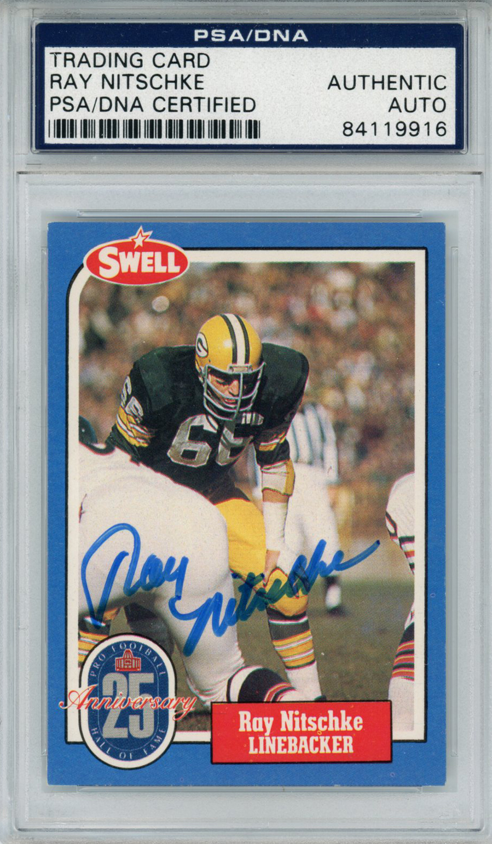 Ray Nitschke Autographed/Signed 1988 Swell #92 Trading Card PSA Slab 33000