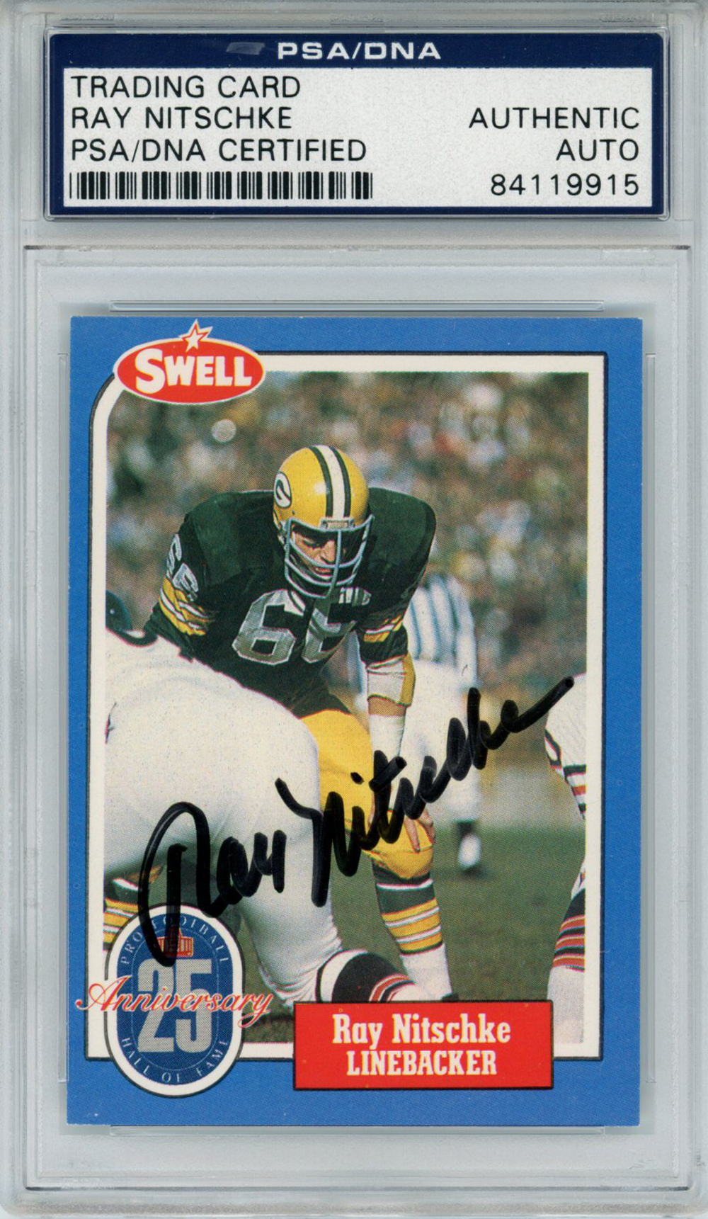 Ray Nitschke Autographed/Signed 1988 Swell #92 Trading Card PSA Slab 33002