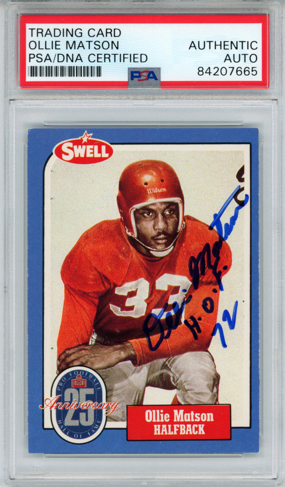 Ollie Matson Autographed/Signed 1988 Swell #77 Trading Card PSA Slab 33007