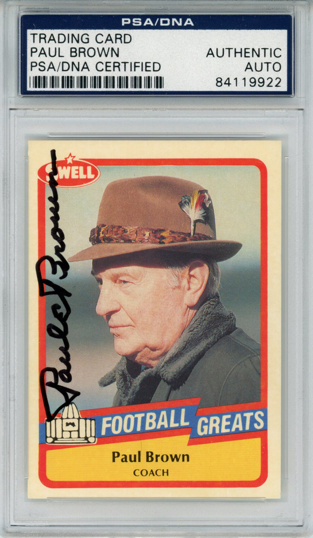 Paul Brown Autographed/Signed 1989 Swell #69 Trading Card PSA Slab 33009