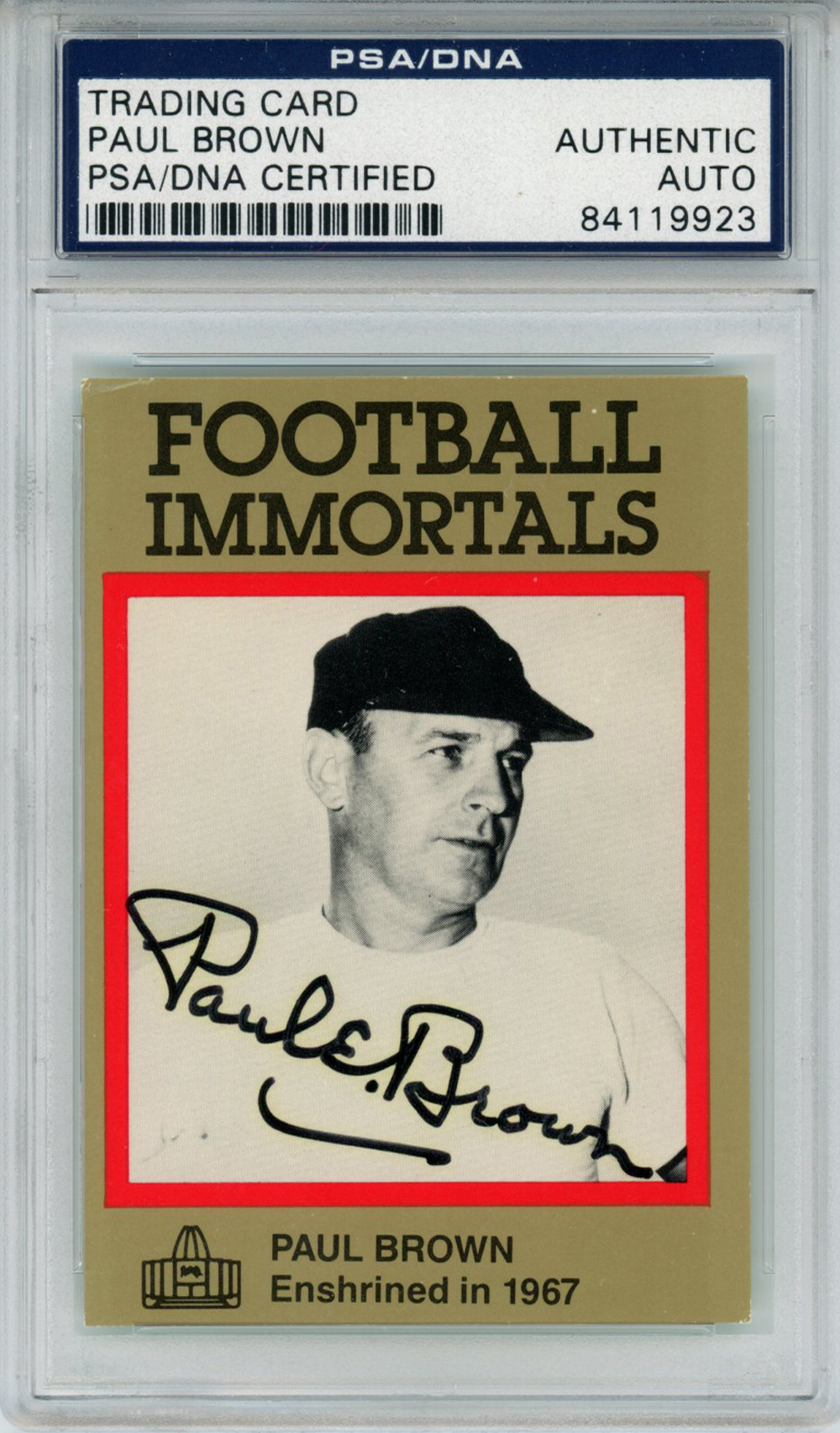 Paul Brown Autographed/Signed 1985 Football Immortals Card PSA Slab 33010