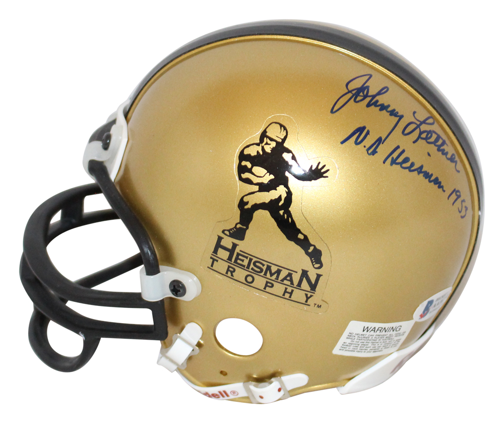 Johnny Lattner Autographed Heisman Trophy Replica Mini Helmet BAS 33027