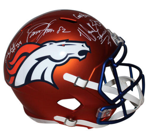 Three Amigos Autographed/Signed Denver Broncos F/S Blaze Helmet JSA