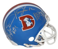 Three Amigos Autographed Denver Broncos VSR4 D Logo Mini Helmet JSA