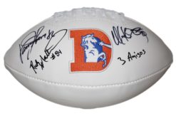 Three Amigos Autographed/Signed Denver Broncos D Logo Football JSA