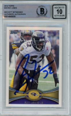 Ray Lewis Autographed/Signed 2012 Topps #25 Trading Card Beckett 10 Slab