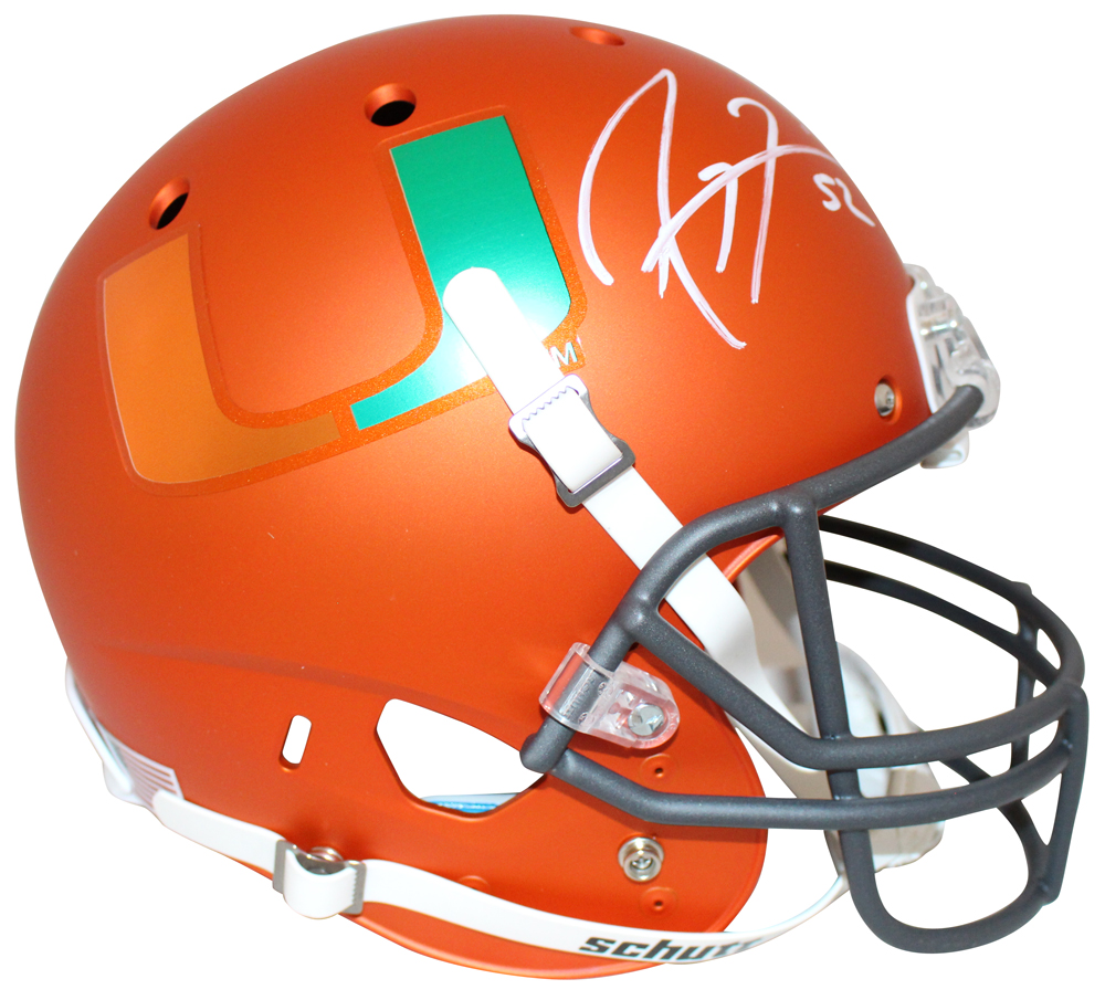 Ray Lewis Autographed Miami Hurricanes Orange Schutt Replica Helmet BAS 29516