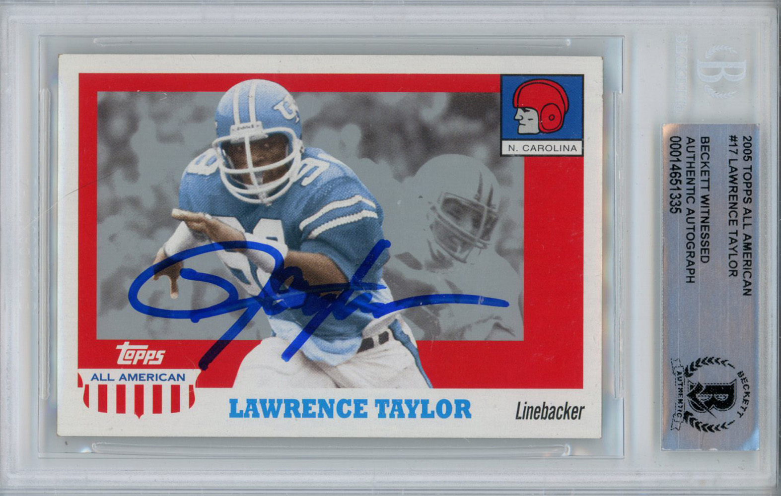 Lawrence Taylor Signed 2005 Topps All American #17 Trading Card BAS Slab