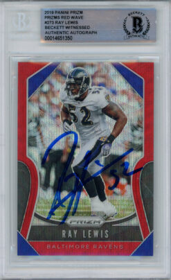 Ray Lewis Signed 2019 Prizm Red Wave #149 Trading Card Beckett Slab