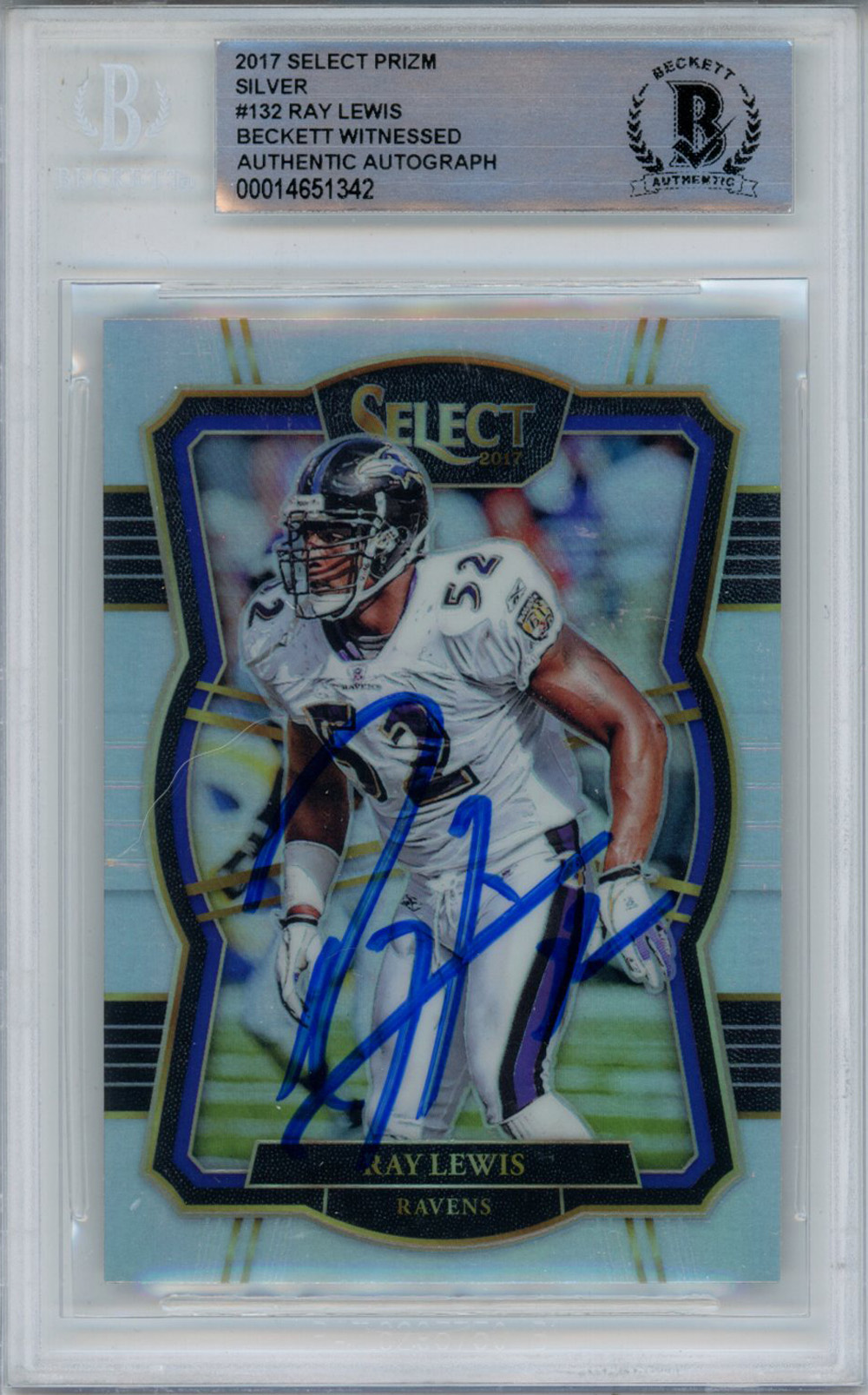 Ray Lewis Autographed 2017 Panini Select #132 Trading Card Beckett Slab