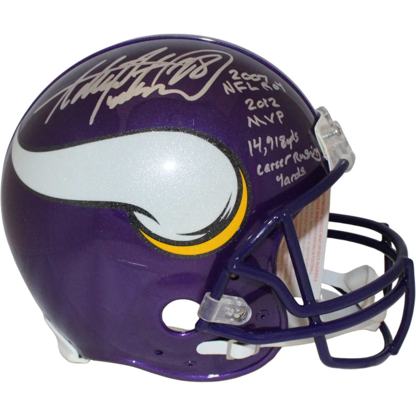 Adrian Peterson Signed Minnesota Vikings Pro VSR4 TB 3 insc Helmet Beckett 54599