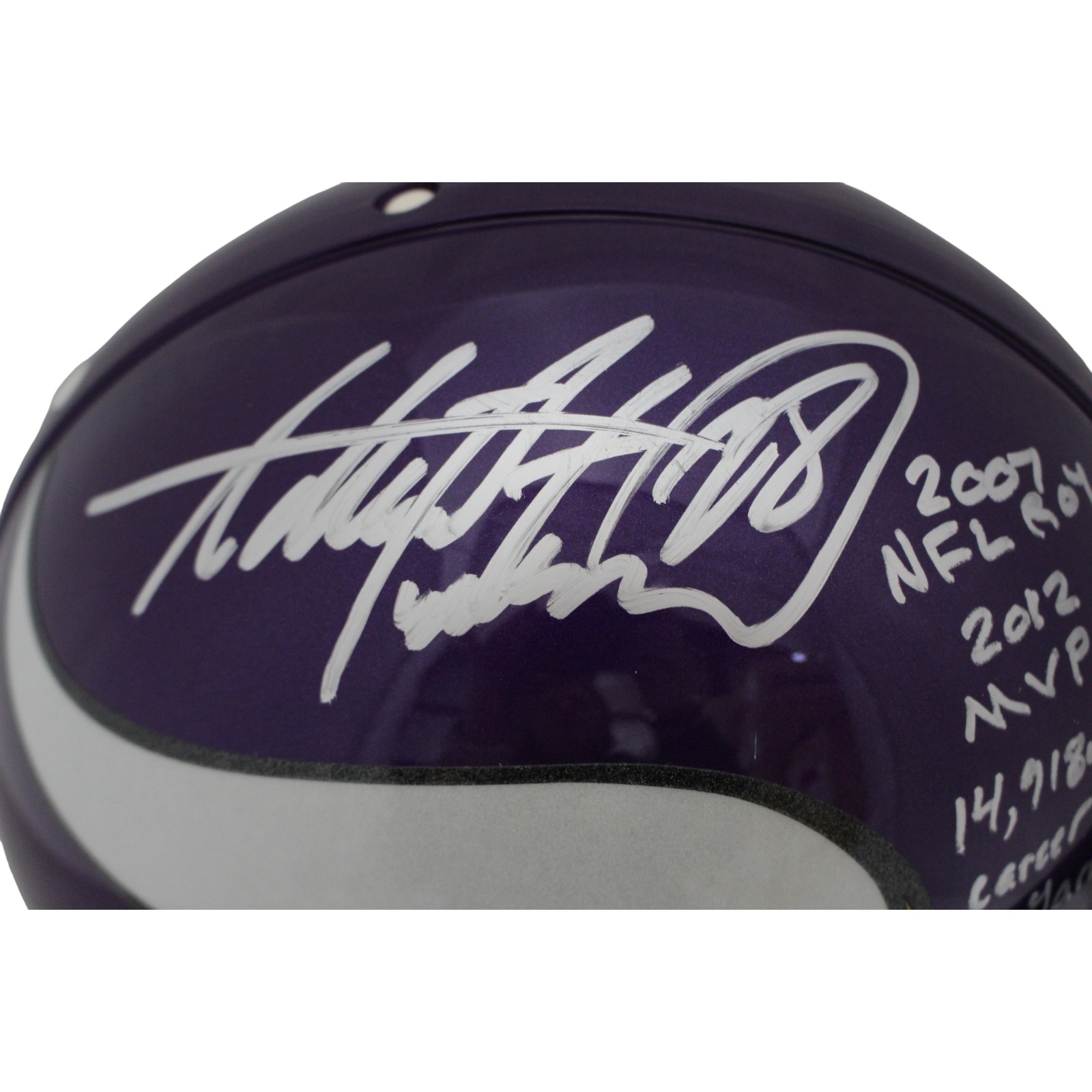 Adrian Peterson Signed Minnesota Vikings Pro VSR4 TB 3 insc Helmet Beckett 54599