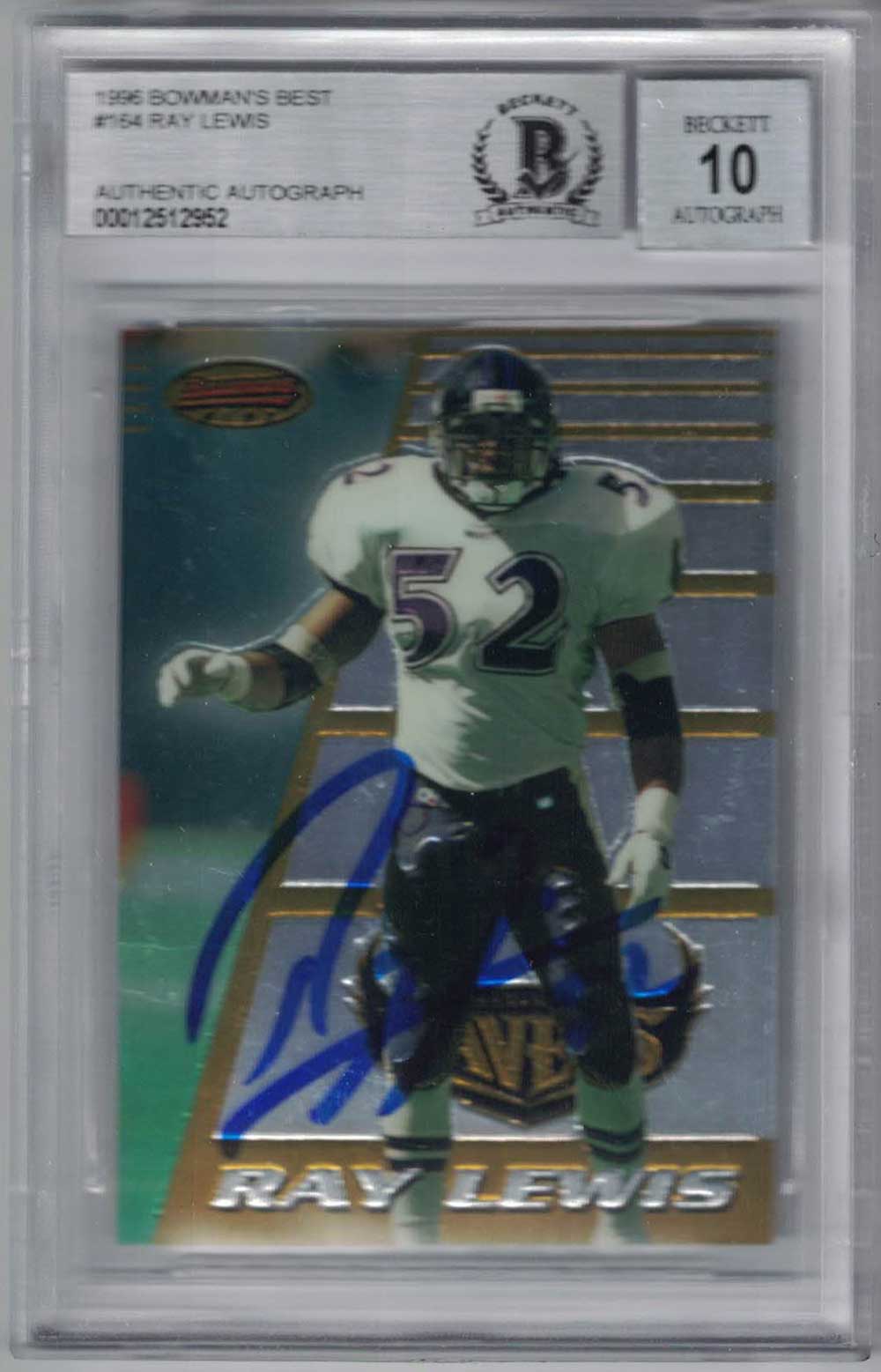 Ray Lewis Autographed Ravens 1996 Bowman's Best Trading Card BAS 10 Slab 29579