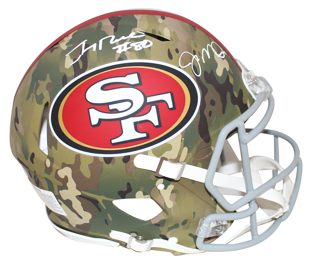 Joe Montana & Jerry Rice Autographed 49ers Authentic Camo Helmet BAS 29634