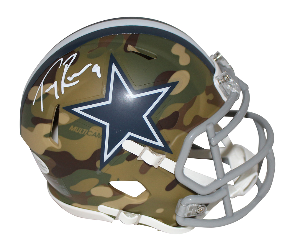 Tony Romo Autographed/Signed Dallas Cowboys Camo Mini Helmet BAS 29853