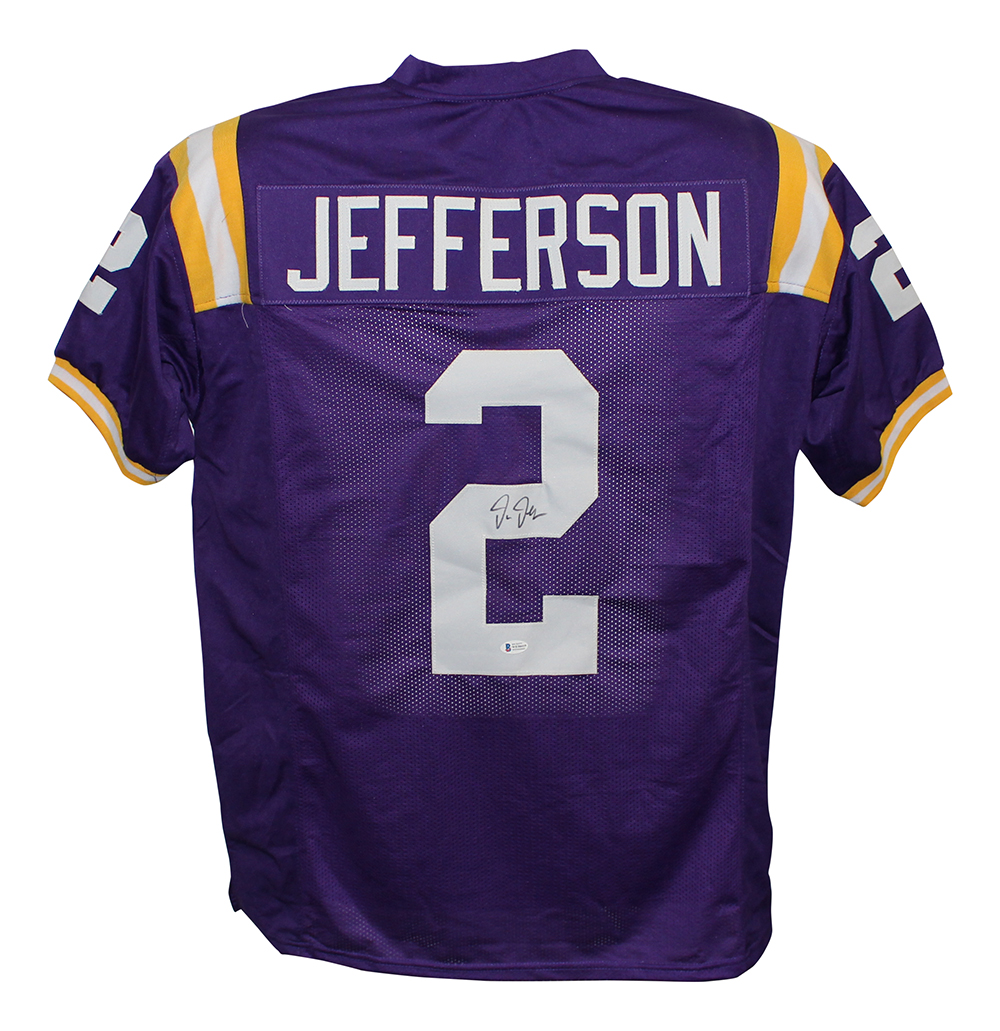 Press Pass Collectibles Justin Jefferson Signed Purple Color Rush Pro Style Jersey w/ Yellow #BAS Wit