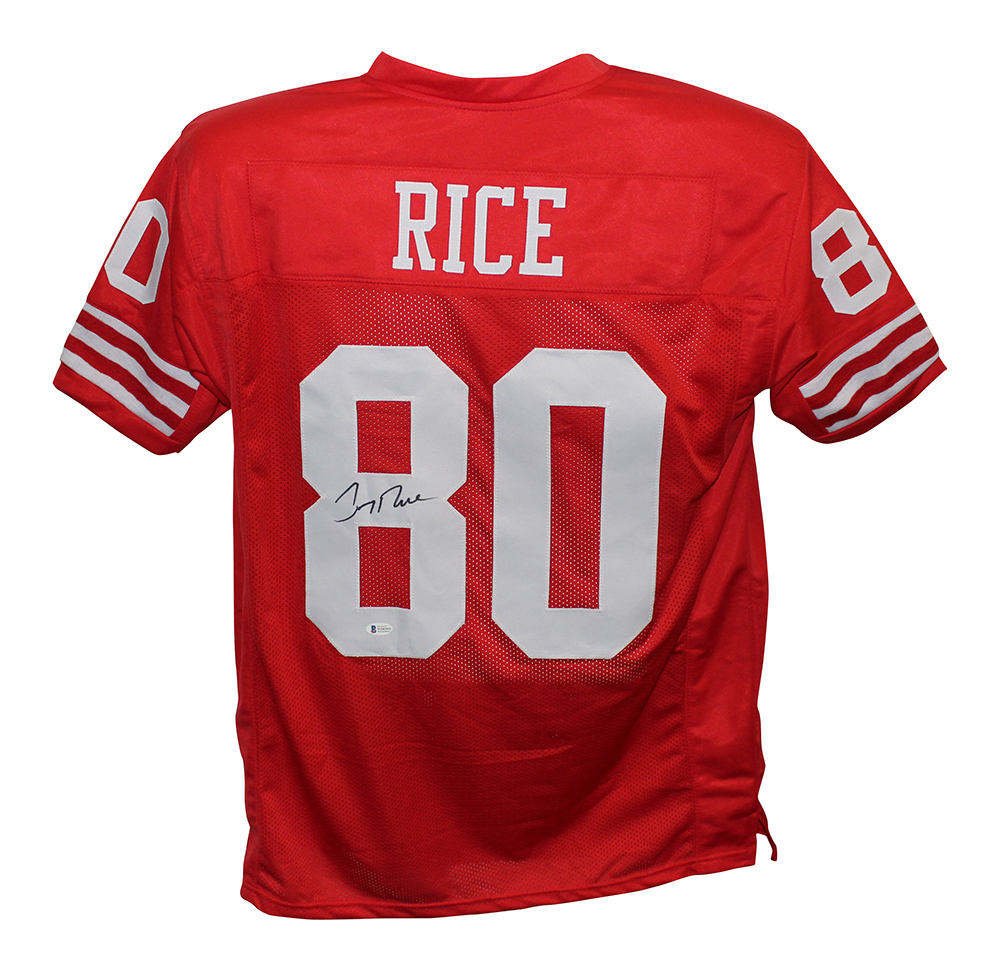 Jerry Rice Autographed/Signed Pro Style Red XL Jersey BAS 29874