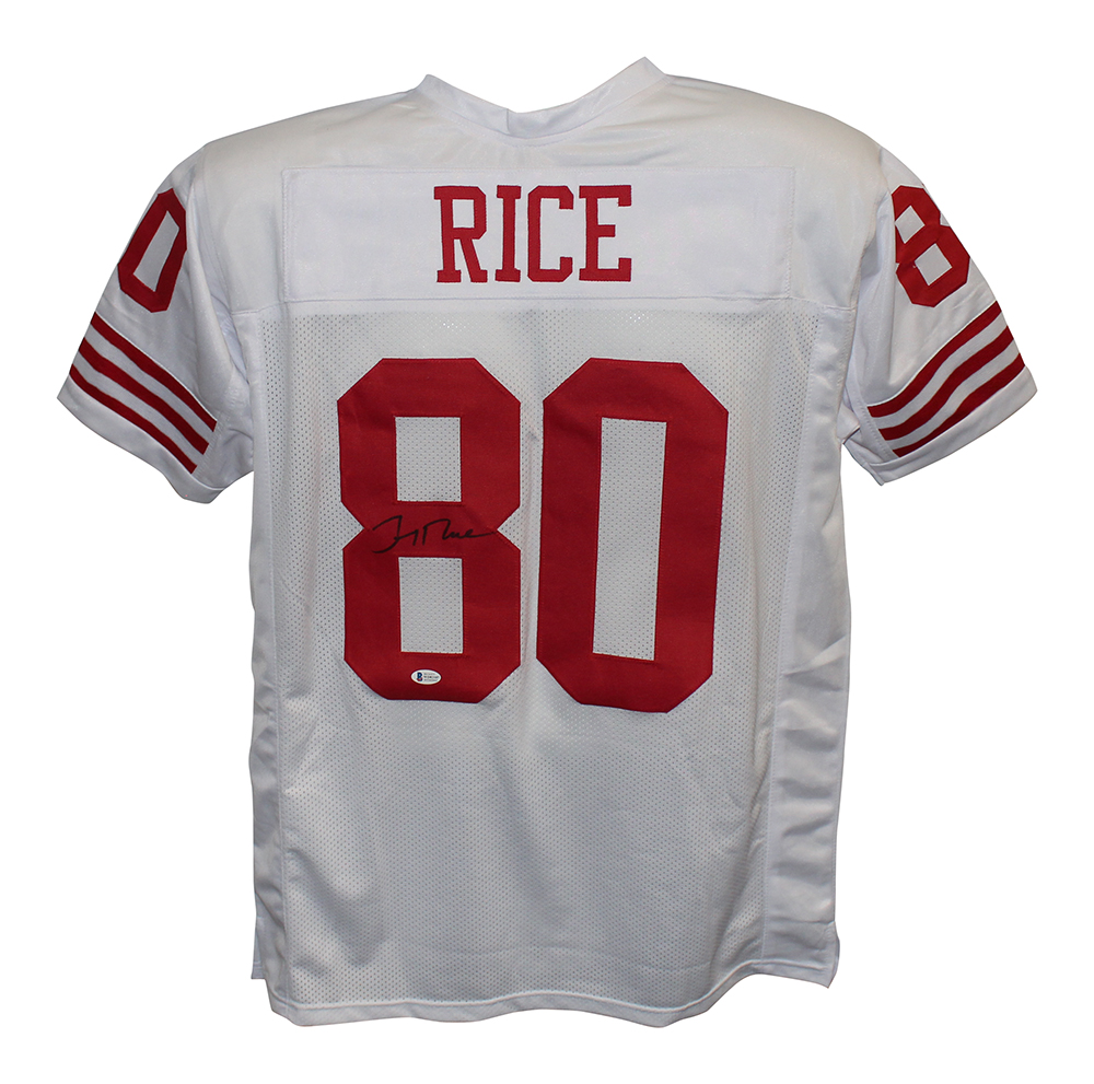 Jerry Rice Autographed/Signed Pro Style White XL Jersey BAS 29875