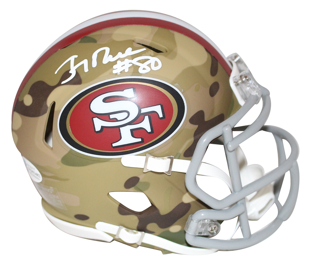 Jerry Rice Autographed/Signed San Francisco 49ers Camo Mini Helmet BAS 29876
