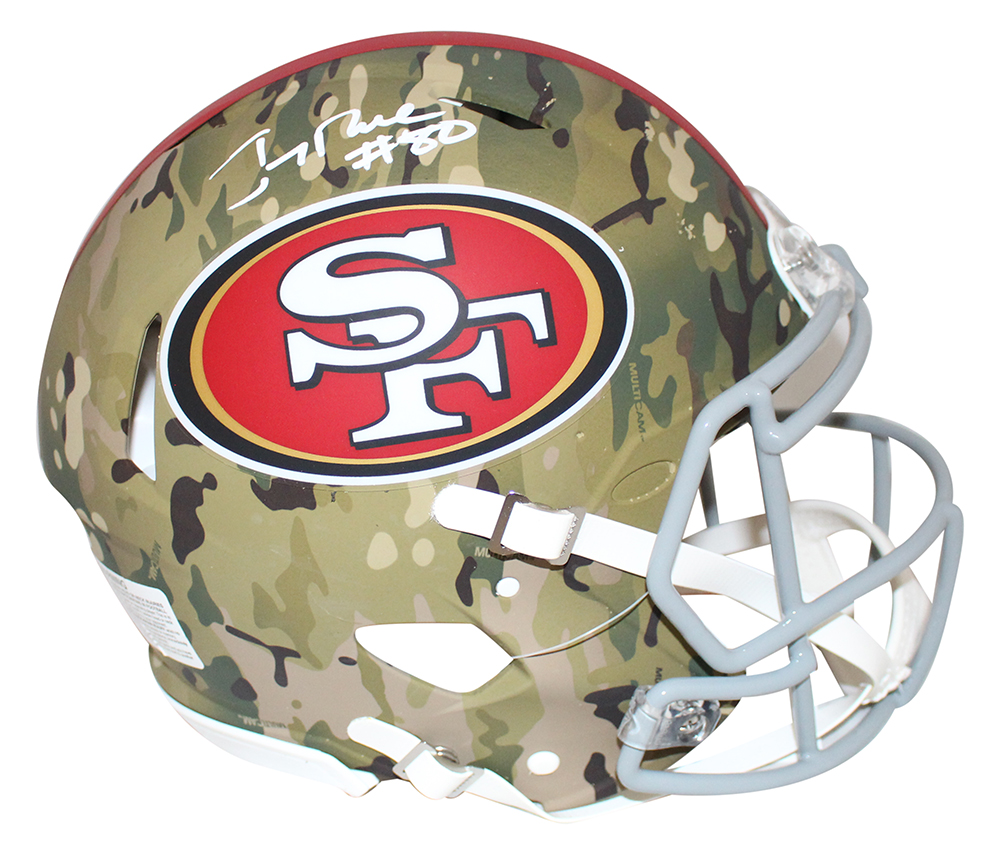 Jerry Rice Autographed San Francisco 49ers Authentic Camo Helmet BAS 29878