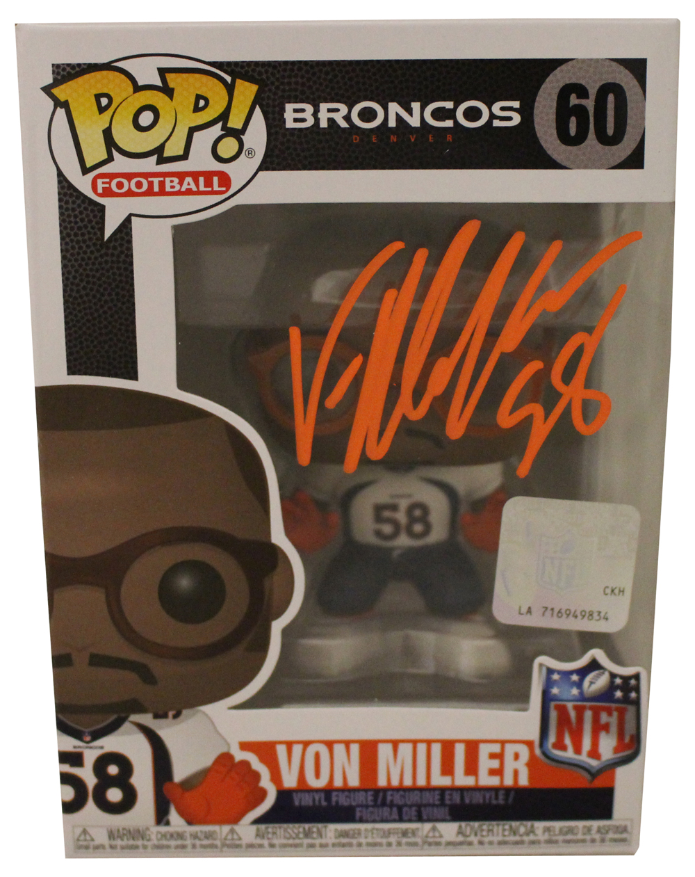 Von Miller Autographed/Signed Denver Broncos NFL Funko Pop #60 JSA 30033