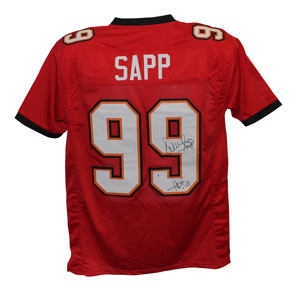 Warren Sapp Autographed/Signed Pro Style Red XL Jersey HOF BAS 30053